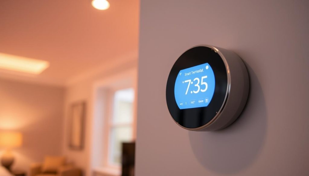 A closeup of a smart thermostat display showing an accurate temperature reading, with a calm, modern interior setting in the background. The thermostat is mounted on a neutral-colored wall, illuminated by soft, warm overhead lighting that casts a gentle glow. The display features clear, legible digital numbers against a backlit interface, conveying precision and reliability. The overall scene evokes a sense of domestic comfort and technological efficiency, suitable for troubleshooting common smart thermostat issues. A closeup of a smart thermostat display showing an accurate temperature reading, with a calm, modern interior setting in the background. The thermostat is mounted on a neutral-colored wall, illuminated by soft, warm overhead lighting that casts a gentle glow. The display features clear, legible digital numbers against a backlit interface, conveying precision and reliability. The overall scene evokes a sense of domestic comfort and technological efficiency, suitable for troubleshooting common smart thermostat issues.