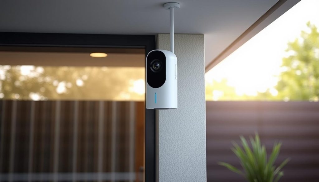 Generate an image of the TP-Link Tapo C120 Outdoor Camera installed on a wall.