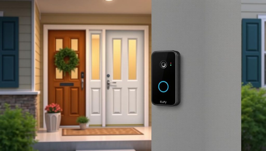 Generate an image of the Eufy Video Doorbell Dual installed at a home entrance.