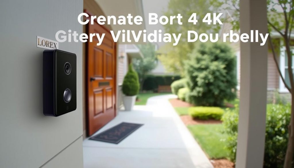 Generate an image of the Lorex 4K Battery Video Doorbell installed at a home entrance.