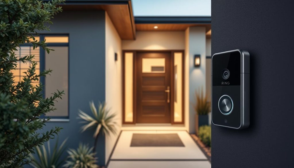 Generate an image of the Ring Wired Video Doorbell Pro installed at a modern home.