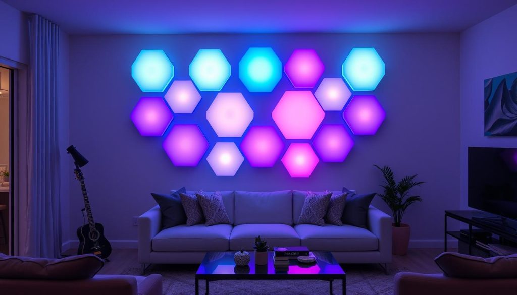Nanoleaf Shapes hexagon light panels mounted on wall - top 10 best smart lighting systems in 2025