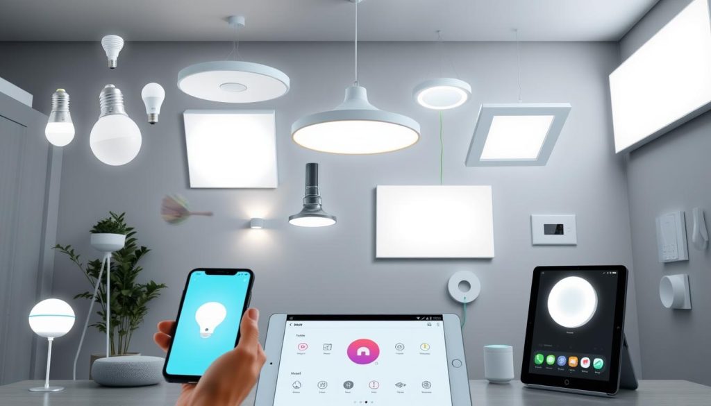 Smart home with various lighting systems controlled by smartphone and voice assistants - top 10 best smart lighting systems in 2025