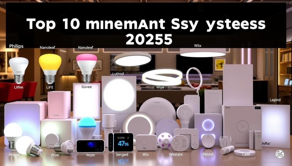 Various smart lighting systems from the top 10 list displayed together - top 10 best smart lighting systems in 2025